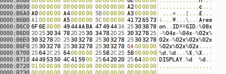 A hex dump of the relevant portion of the driver software.